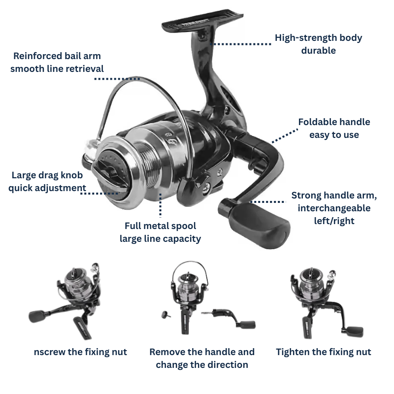 ReelUp Fishing lightweight saltwater spinning fishing reel front view