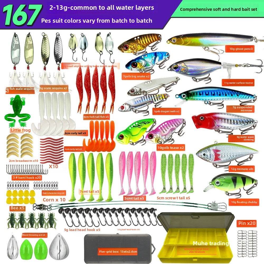 ReelUp 167pcs multi-layer fishing lure kit with tackle box
