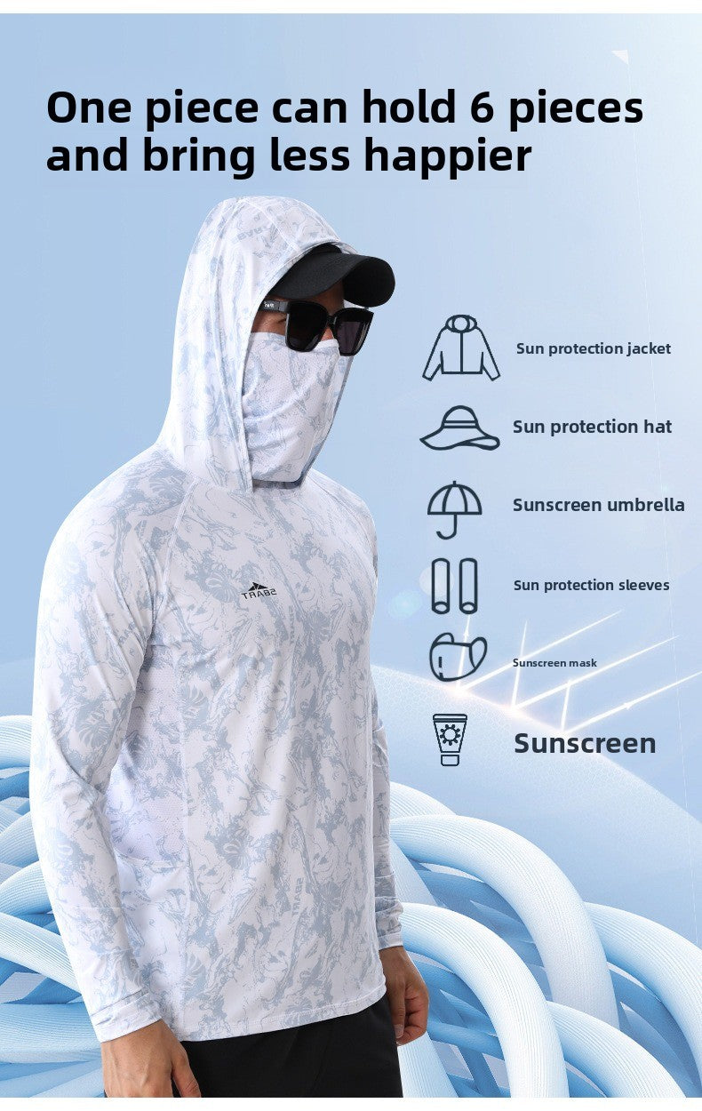 6-in-1 UV-Protective Fishing Hoodie – Full Coverage Sun Shirt with Mask & Hood