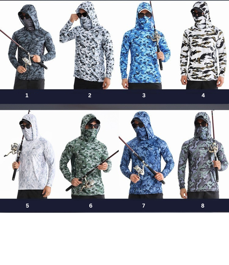 6-in-1 UV-Protective Fishing Hoodie – Full Coverage Sun Shirt with Mask & Hood