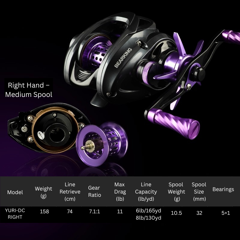 BEARKING YURI-DC Baitcasting Reel | ReelUp Fishing – Carbon Frame, Digital Control, G1 Aluminum Gear