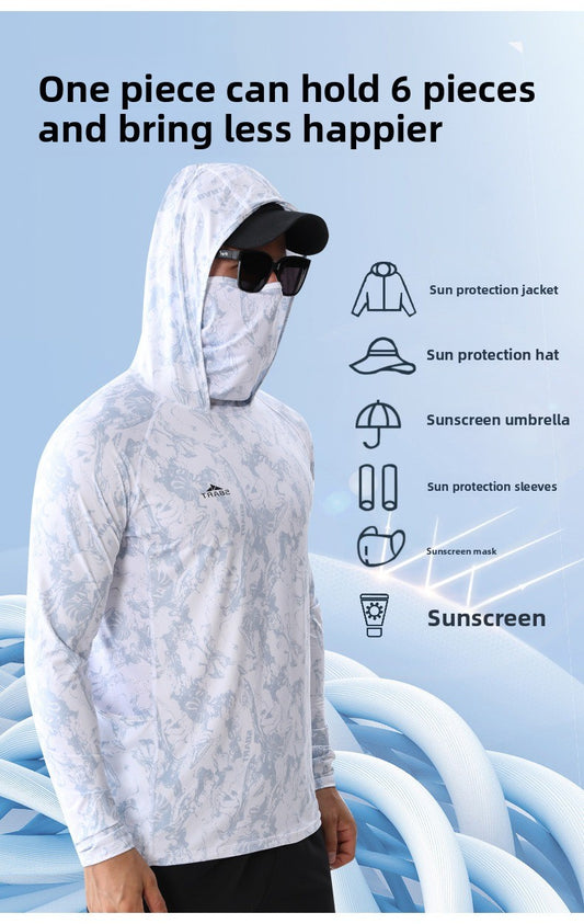 6-in-1 UV-Protective Fishing Hoodie – Full Coverage Sun Shirt with Mask & Hood