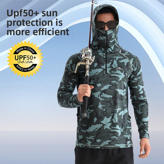 6-in-1 UV-Protective Fishing Hoodie – Full Coverage Sun Shirt with Mask & Hood