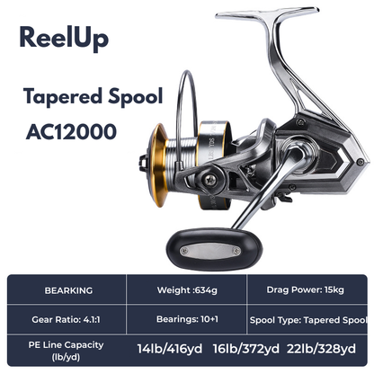 Big game spinning reel by ReelUp Fishing– CNC handle, saltwater-ready