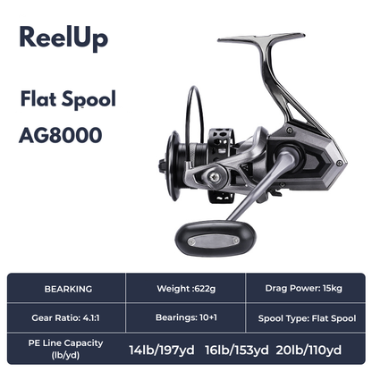Big game spinning reel by ReelUp Fishing– CNC handle, saltwater-ready