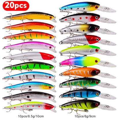 ReelUp minnow fishing lure set with 20 hard baits for bass and trout