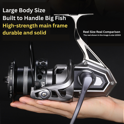 Big game spinning reel by ReelUp Fishing– CNC handle, saltwater-ready
