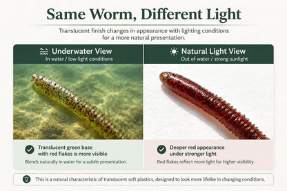 Finesse worm refill color comparison underwater and in natural light for the ReelUp Fishing Backup Kit